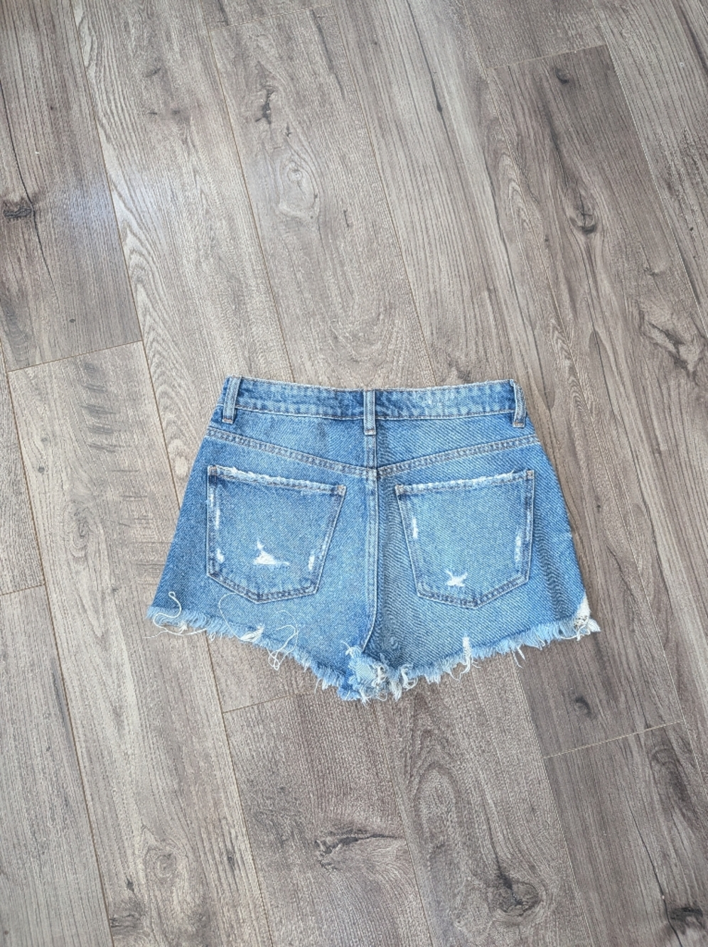 ZARA Y2K Medium Wash Blue High-Rise Distressed Jean Shorts Button Fly - Picture 8 of 9